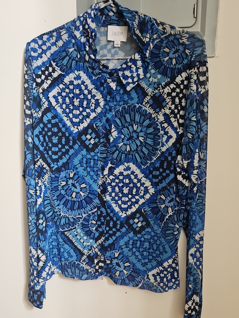Johnny Was Blue Multi Geometric Floral Button-Down Shirt